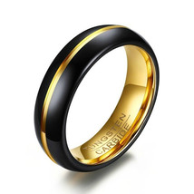 6mm Pure Tungsten Steel Slotted Black Gold Tungsten Carbide Classic Ring - £23.94 GBP