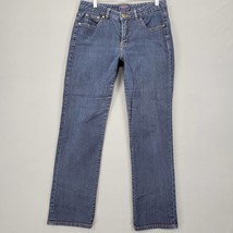Chaps Women Jeans Size 8 Blue Stretch Classic Straight Midrise Medium Dark Denim - £9.61 GBP