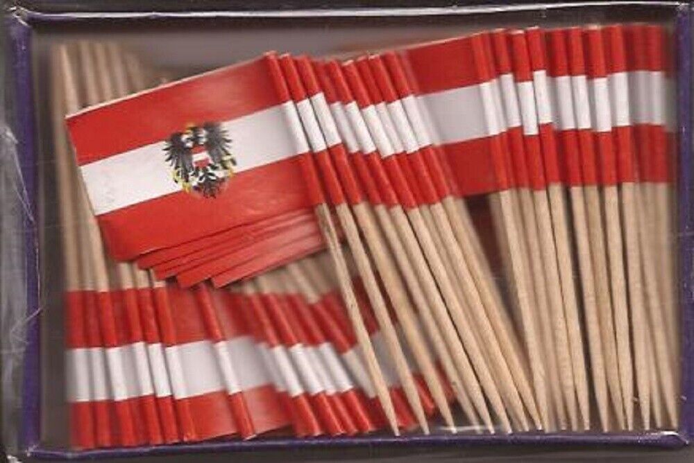 Box of 100 Austria Toothpick Flags, 100 Small Mini Austrian Flag Cupcake... - $7.90