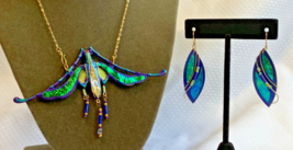 Vtg Gold Plated Artist Designed Costume Jewelry Set Art Deco Luna Moth Artisan - £79.34 GBP