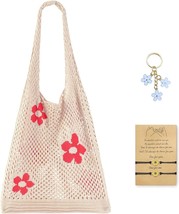 Crochet Bag Aesthetic Mesh Beach Bag Pool Bag Fairycore Bags with Cute K... - £23.95 GBP
