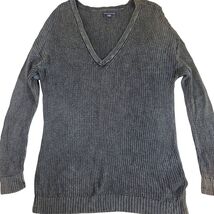 AMERICAN EAGLE Women's XL Gray V-Neck Longline Ribbed Knit Sweater Y2K - $21.78