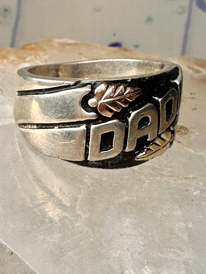 Black Hills Gold ring size 6.50 Fathers Day DAD leaves band sterling silver men Item image 3
