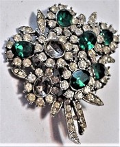 Signed CAPRI Clustered Green/Clear Rhinestones Brooch Pin Vintage Rare - $85.00