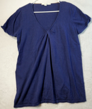 Boden T Shirt Top Womens Size 10 Navy Knit Linen Short Casual Sleeve V Neck Knot - £9.33 GBP