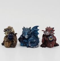 Mini Set of 3 Red Brown Blue &amp; Brown Baby Dragons Holding an Orb Collect... - $23.55