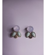 Goldtone Clear Mint Green Pierced Earrings 1&quot; - $219.11 MXN