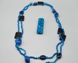 Faceted Blue Beaded 2-Strand Necklace &amp; Bracelet Set Matching Chunky Jew... - £46.02 GBP