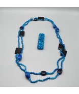 Faceted Blue Beaded 2-Strand Necklace &amp; Bracelet Set Matching Chunky Jew... - £45.65 GBP