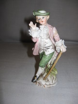 Colonial Victorian Figurine Man Porcelain Hand Painted Pink Coat Green P... - $12.95