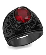 RING U.S. ARMY STAINLESS STEEL BLACK ION FINISH SIAM RED STONE TK414706J - £31.25 GBP