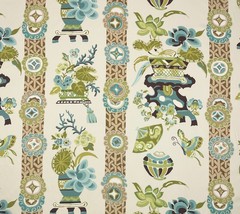 Vervain Biancara Blue Cream Green Butterfly Floral Toile Fabric By Yard 54&quot;W - £16.07 GBP