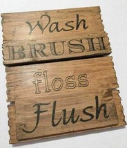 Country Plank Wall Decor Wash Brush Floss Flush Bathroom Rules Wood Plaque - $13.85