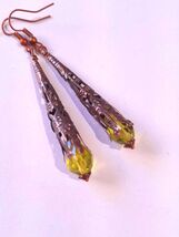 Victorian Emerald Green Earrings: Copper Filigree, Boho Antique Style - $47.88 CAD