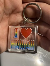 Vintage I LOVE HAWAII Rainbow Heart Keychain Fob Key Key Chain Acrylic - £9.03 GBP
