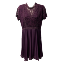 Francescas Womens A Line Dress Purple Knee Length Lace Short Sleeve Plea... - $22.79