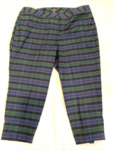 Talbots Woman Petites Navy, Green, Black Watch Plaid Ankle Pants Flat Front 22Wp - £18.66 GBP