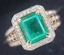 Authenticity Guarantee 
10k Yellow Gold 1.62ct Genuine Natural Emerald and Di... - £1,708.55 GBP