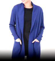 Isaac Mizrahi Shawl Collar Sweater Cardigan w/ Pockets- BLUE, XX-SMALL  ... - £31.54 GBP