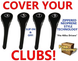 NEW BLACK DRIVERS GOLF CLUB HEAD COVERS HEADCOVER FULL COMPLETE 3 5 7 9 ... - £24.25 GBP