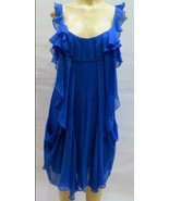 BCBG MAXAZRIA Larkspur Blue Silk Dress, Ruffles, Pockets Pre-Owned - £28.23 GBP