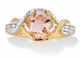 Oval Pink Morganite Crossover Gp Ring 18K Gold Sterling Silver 6 7 8 9 10 - £94.90 GBP