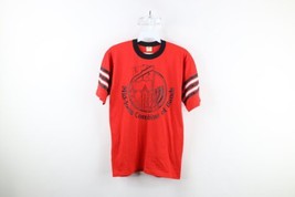 Vintage 70s Mens Small Spell Out Mid Iowa Combine of Bands Striped T-Shirt USA - £46.62 GBP