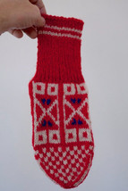 Vtg 40s Hygge Primitive Handknit 100% Wool Red White Xmas Christmas Stoc... - $24.99