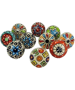 Artncraft 10 Pieces Set Dotted Ceramic Cabinet Colorful Knobs Furniture ... - £14.43 GBP
