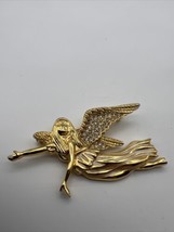 Angel Brooch Gold Tone Rhinestones Angelic Beauty - £11.72 GBP