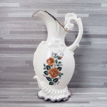 Ceramic Beige Rose Pattern 8.25&quot; Pitcher Vase  - £17.25 GBP