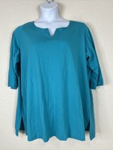 Woman Within Plus Size 1X Teal V-neck Knit T-shirt 3/4 Sleeve - £11.01 GBP
