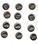 Roosvelt Dimes Coin - U. S. Coins - Lot of 12 coins assorted dates 1968 ... - $13.67 CAD