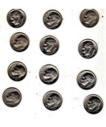 Roosvelt Dimes Coin - U. S. Coins - Lot of 12 coins assorted dates 1968 ... - £2.93 GBP