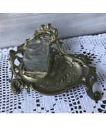 Vtg Ornate Embossed Brass Desk Ink Well Holder Stand + Carter&#39;s Ink bott... - $53.72 CAD