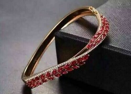 10Ct Simulated Marquise Cut  Ruby Cross Bangle Bracelet  Gold Plated 925 Silver - £158.26 GBP