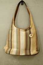 Designer Purse SAK Knit Weave Green Gold Brown Cream Stripe Shoulder Bag - £22.52 GBP