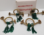 4 Vintage Bloomingdale&#39;s Brass Bugle / Horn Napkin Rings With Green Tassels - £14.02 GBP