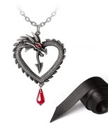 Alchemy Gothic P968 Vouivre Necklace Pendant Dragon Heart Red Crystal Va... - $58.00