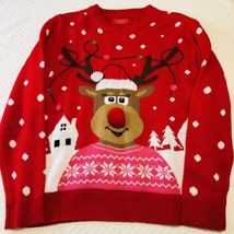 Rudolph Red Nosed Reindeer Ugly Christmas Sweater Primark Woman&#39;s Size Small Red - £11.75 GBP