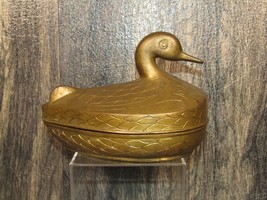 Vintage Solid Brass Duck Goose Swan Jewelry Trinket Keep Sake Box with Lid 6&quot; - £23.34 GBP