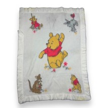 Vintage 1964 Sears Winnie Pooh Collection Cream Fleece Crib Blanket Satin Trim - £30.90 GBP