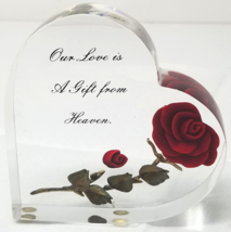 Paperweight Romantic Our Love is a Gift from Heaven Rose Acrylic Clear 1... - $18.95