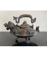 Antique Chinese Large Footed Bronze Dragon Spout Teapot Kettle Decorated... - £1,548.04 GBP