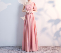 BLUSH Chiffon Bridesmaid Dresses Blush Pink Spaghetti Cap Sleeve Maxi Prom Dress image 4