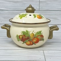 Enamelware Brass Pot Potpurri Simmer Lidded Handles Pot Vintage Fruits 5 Inch - £20.31 GBP