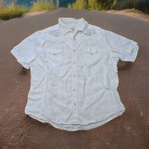 DKNY Jeans Pearl Snap Shirt Mens Size XL 100% Linen Embroidered Western - $27.72