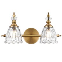 Brass Vanity Light, Farmhouse Brushed Gold Bathroom Light Fixtures, 2 Li... - $161.99