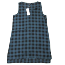 NWT Eileen Fisher Scoop Neck Tunic in Blue Buffalo Check Plaid Silk Top S - £63.94 GBP
