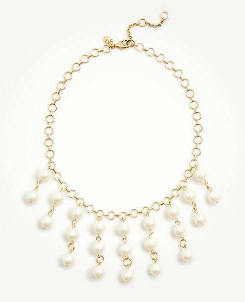 Primary image for New Ann Taylor Off White Pearlized Beads Gold Chain Drop Statement Necklace